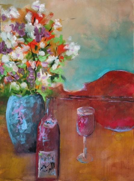 Vase, Violin and Vino After Picasso by Calvin deRuyter