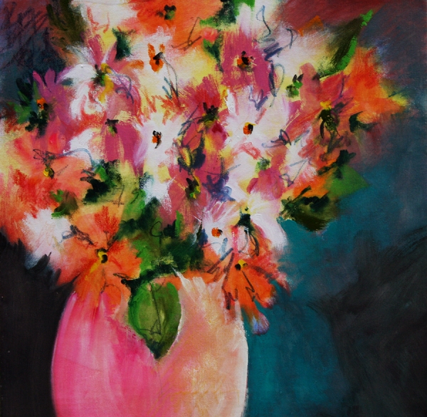 Bouquet in a Pink Vase by Calvin deRuyter